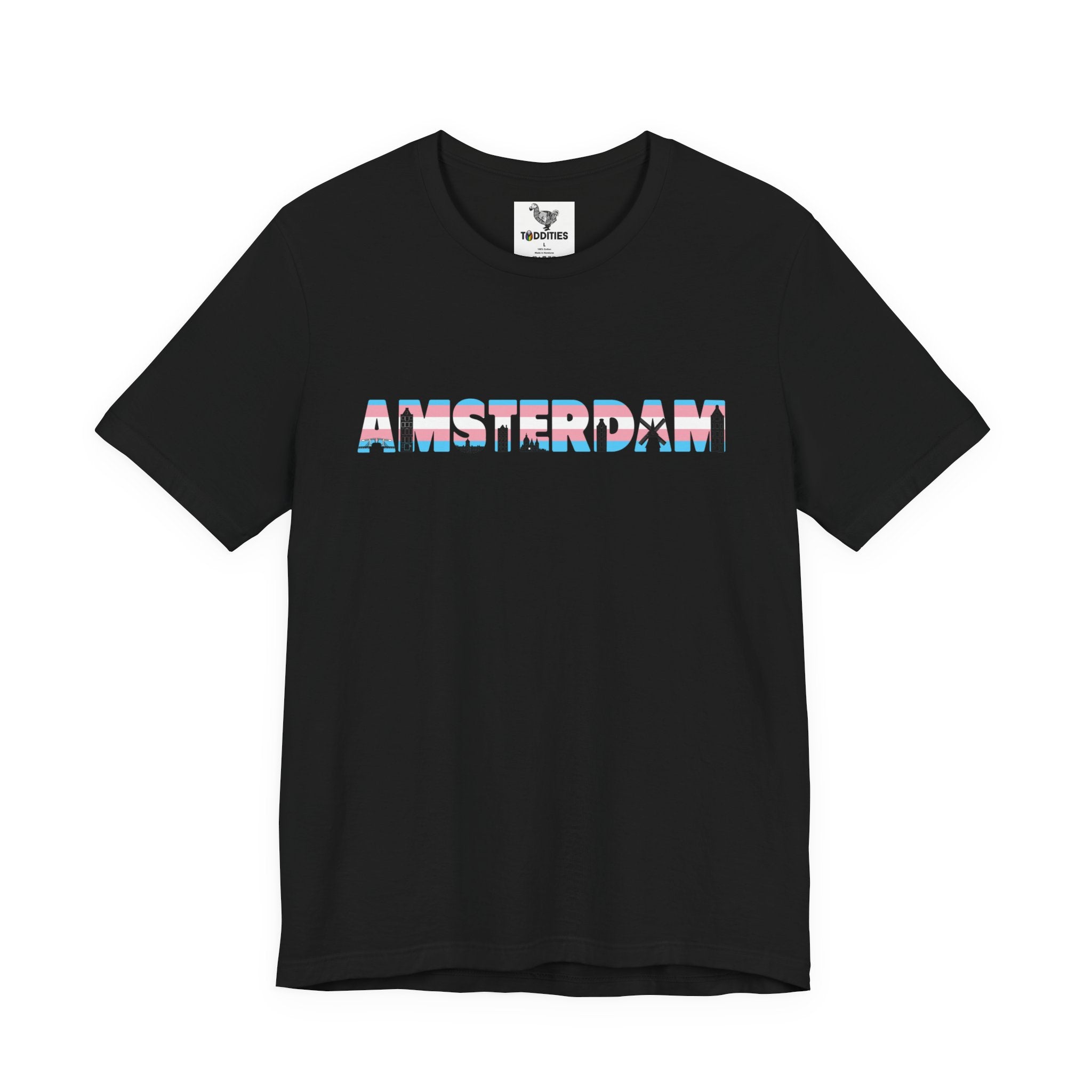 Amsterdam Text Transgender Pride Flag Unisex Tshirt