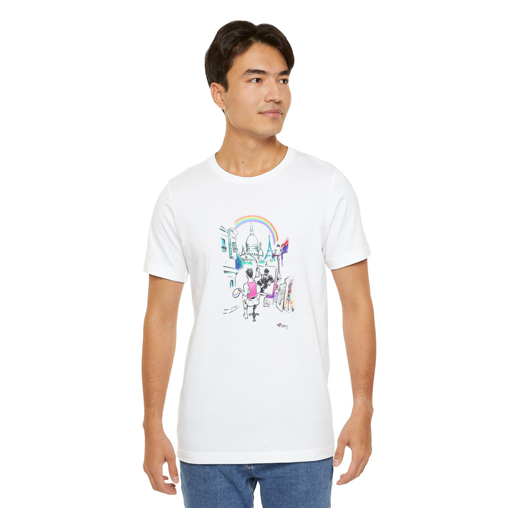 Paris Gay Couple Painting Unisex Short Sleeve Tshirt