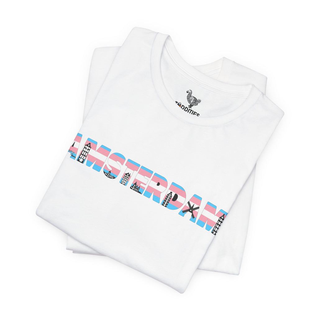 Amsterdam Text Transgender Pride Flag Unisex Tshirt