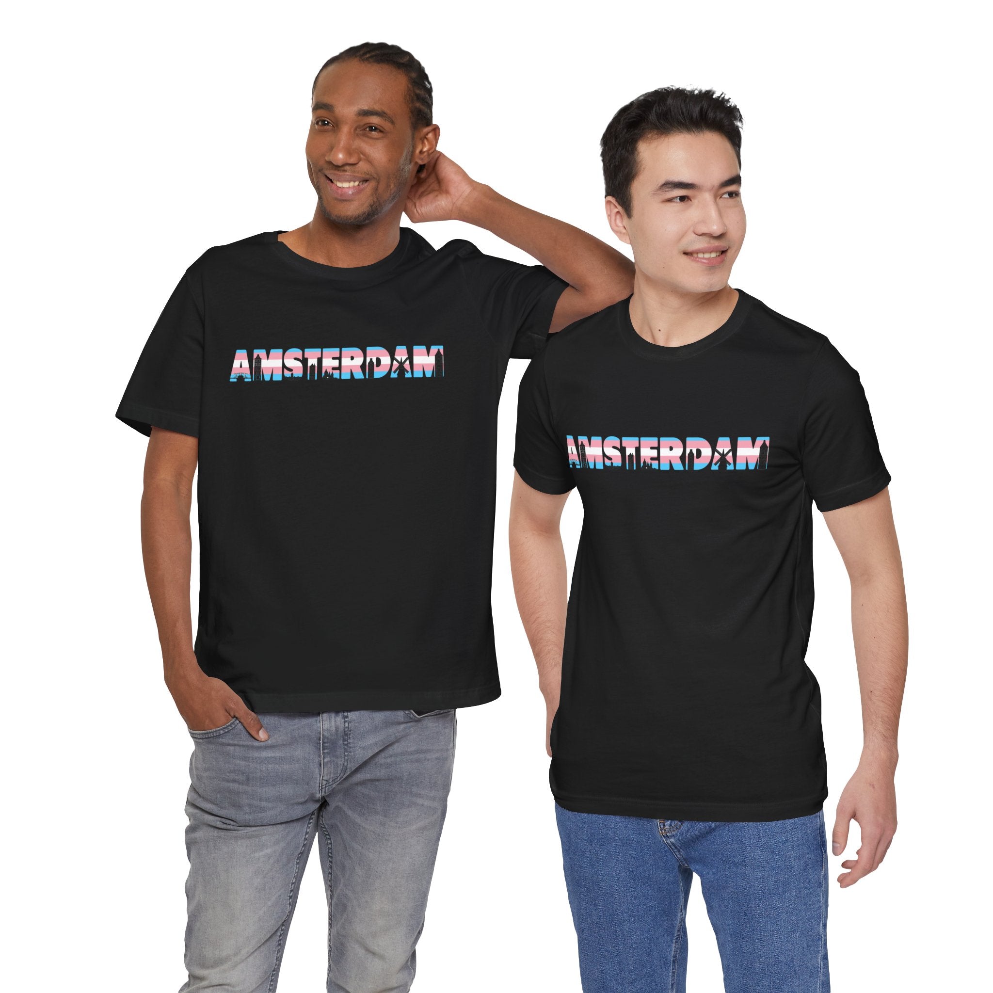 Amsterdam Text Transgender Pride Flag Unisex Tshirt