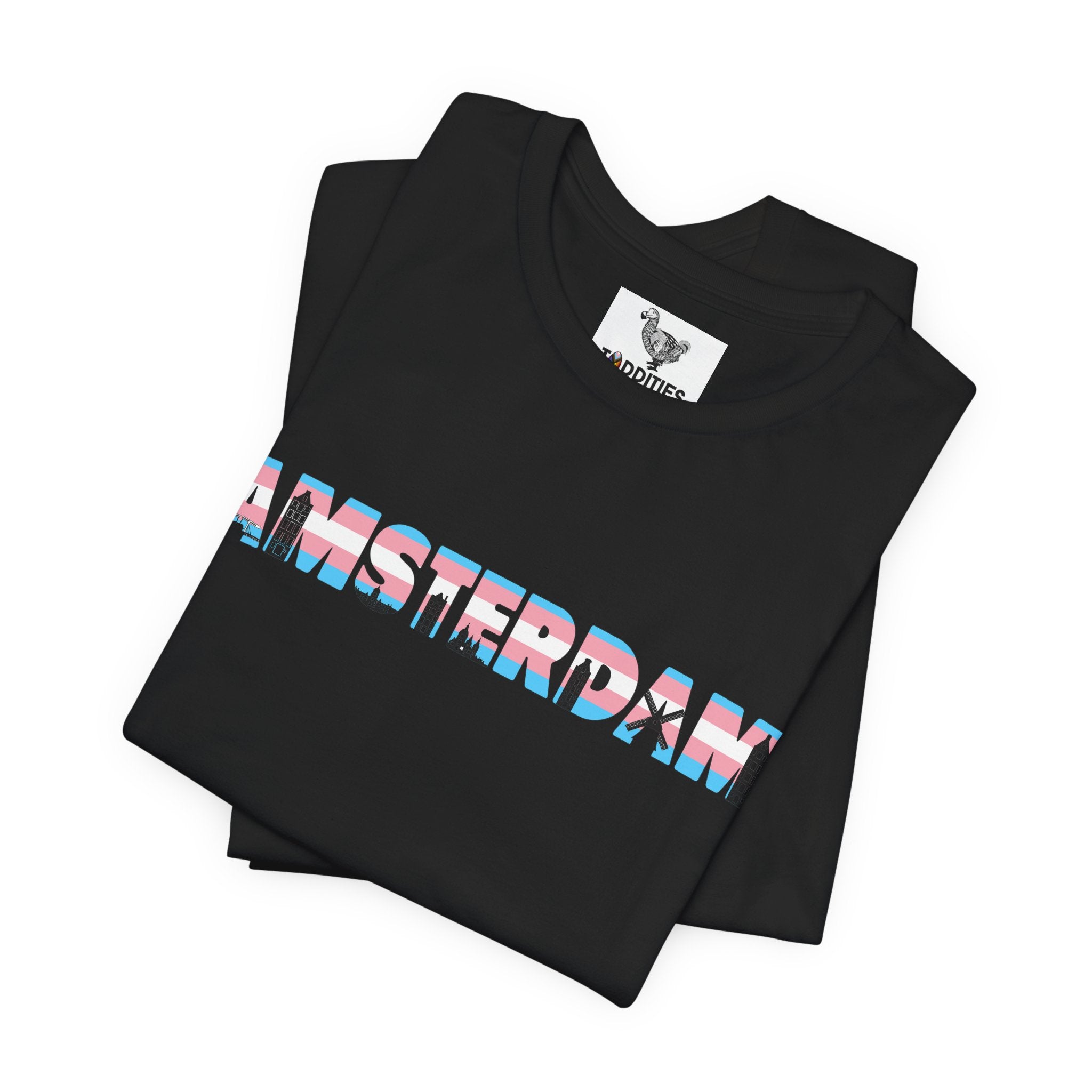 Amsterdam Text Transgender Pride Flag Unisex Tshirt