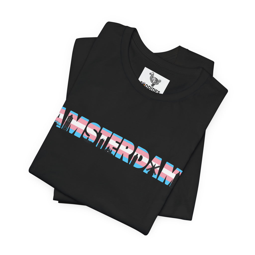 Amsterdam Text Transgender Pride Flag Unisex Tshirt