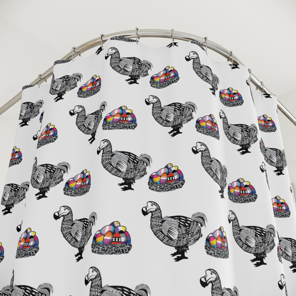 Dodo with LGBTQ+ Flag  Egg Nest Shower Curtains