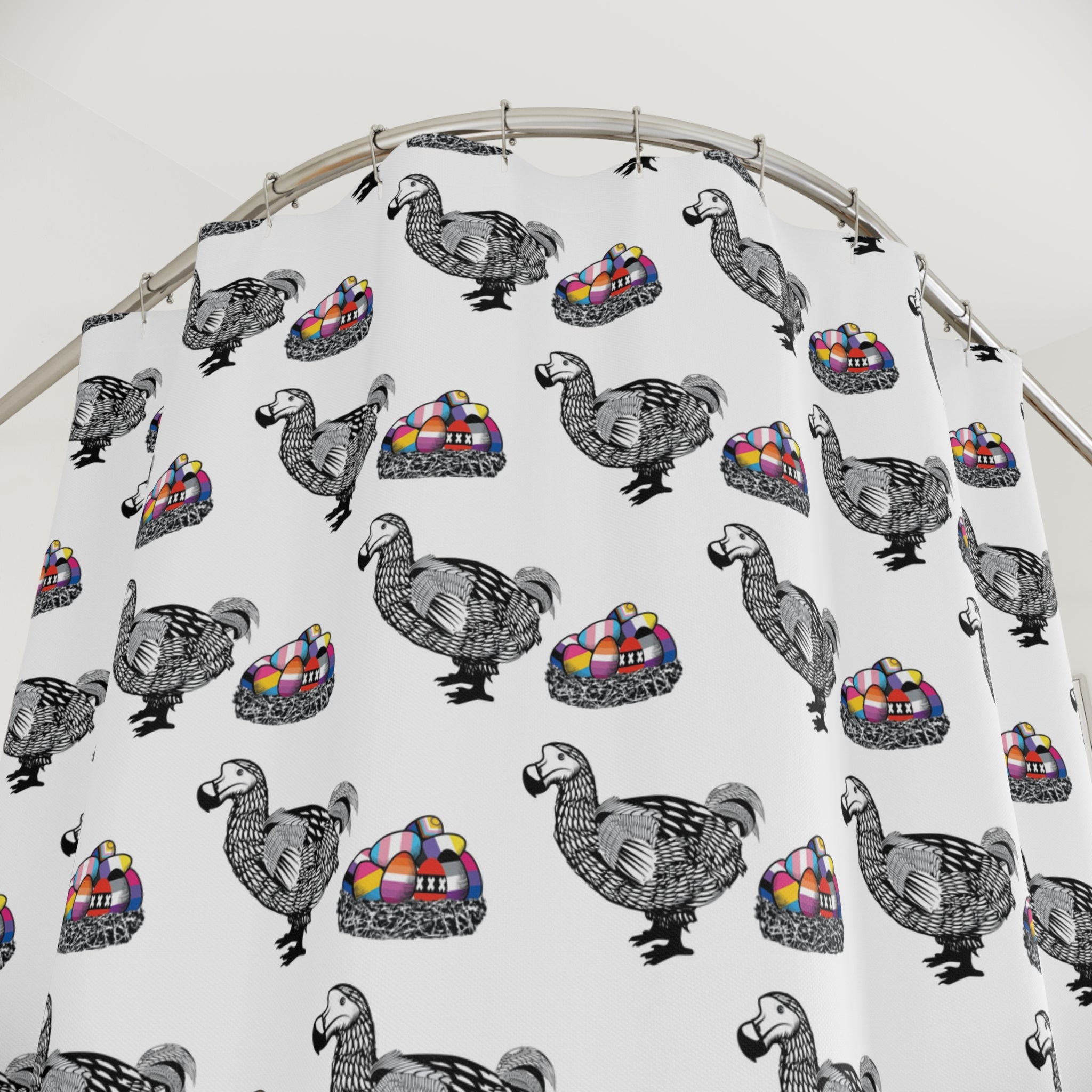 Dodo with LGBTQ+ Flag  Egg Nest Shower Curtains