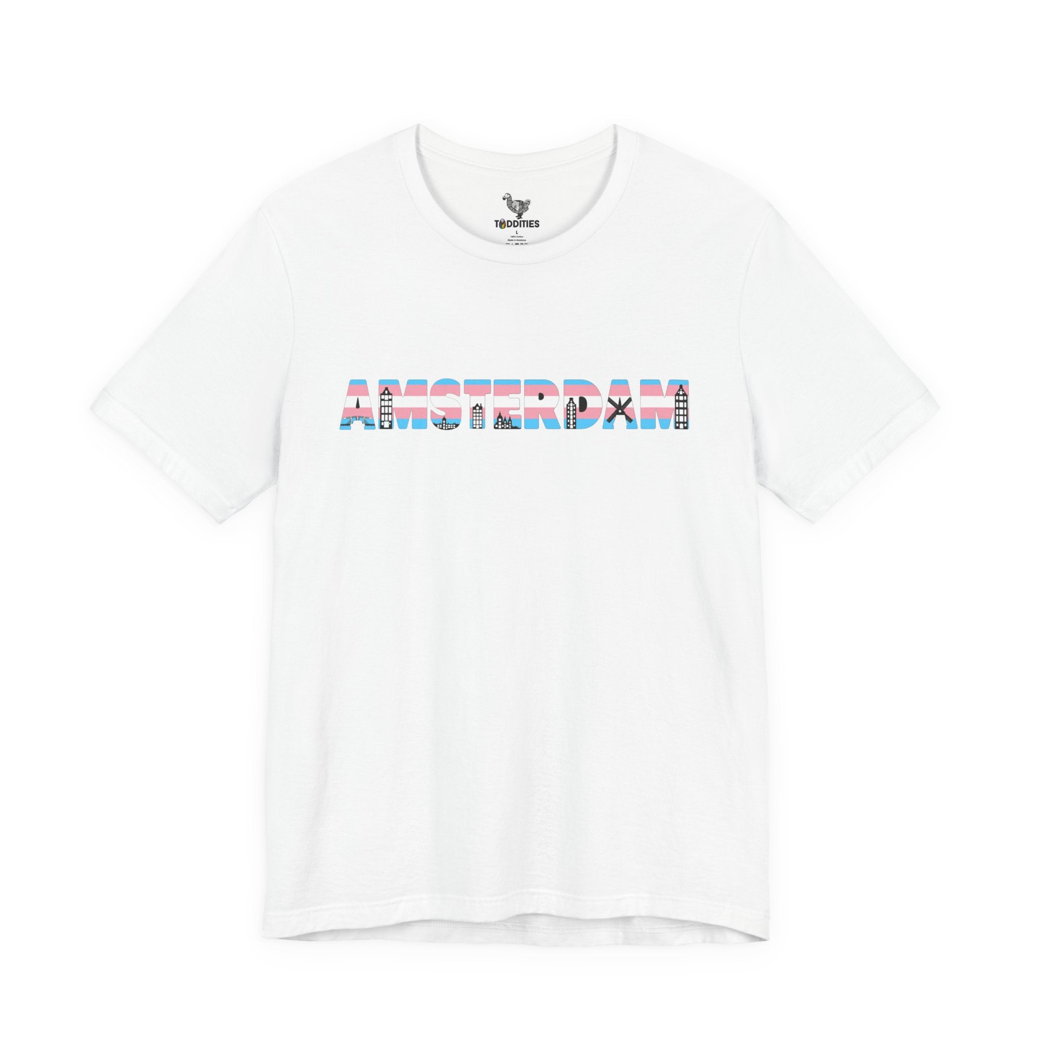 Amsterdam Text Transgender Pride Flag Unisex Tshirt