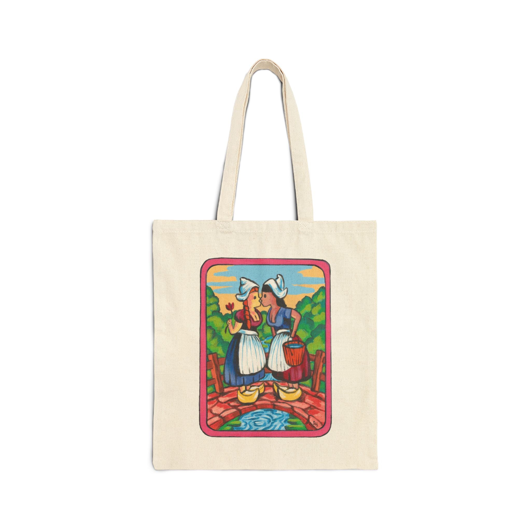 Dutch Interracial Lesbian Couple Kissing in Holland Color Tote Bag