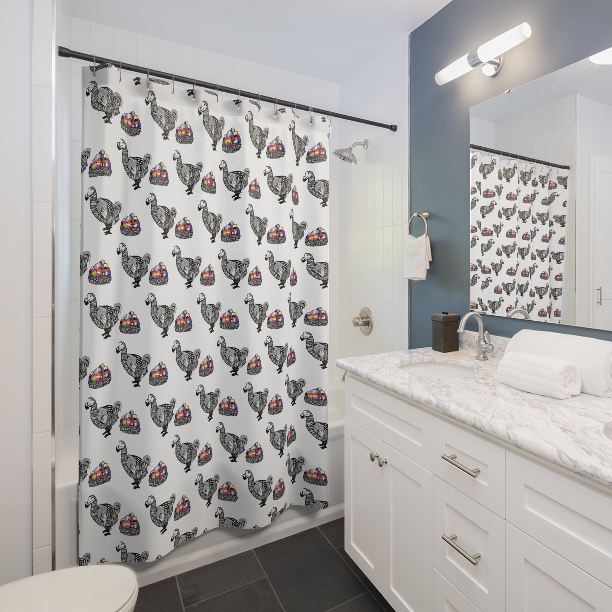 Dodo with LGBTQ+ Flag  Egg Nest Shower Curtains