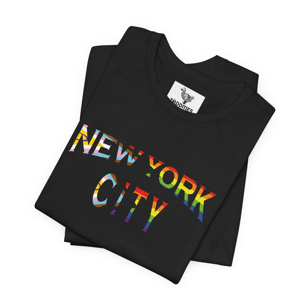 NEW YORK CITY Text Intersex Progress Pride Flag Unisex Jersey Short Sleeve Tee